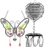 BANBERRY DESIGNS Mom Wind Chimes and Sun Catcher Set - Butterfly Dried and Pressed Floral Wings -