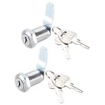 uxcell Cam Lock 1-1/8" Cylinder Long Cabinet Locks with No.4 Cam, Fits for 7/8" Max Thickness Panel, Keyed Different 2Pcs