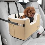 SlowTon Dog Car Seat for Small Dog, Elevated Lookout Booster Seat with Cushion and Safety Belt, Cover Removable Washable, Supports Pets Up to 18lbs