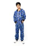 NOROZE Boys Aztec Print Gaming Onesie Fleece Hooded Costume | Playsuit All in One Piece Boys Girls Unisex Casual Loungewear Hooded Jumpsuit (11/12 Years, Camo Blue)