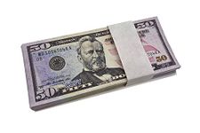 100 Pcs Copy Money Prop Money 50 Dollar Bills Realistic, Full Print 2 Sided Play Money for Kids White, Medium