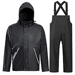 TOWN&FIELD Rain Suits for Fishing Waterproof Rain Gear for Men Women Heavy Duty Rain Coat Jacket with Pants/Overalls(Black,L)