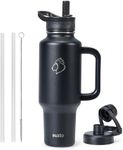 40oz Insulated Water Bottle Fits in Any Car Cup Holders, BUZIO 40oz Double Wall Insulated Tumbler with Handle and Straw, Leakproof Travel Tumbler Mug, Keeps Cold for 48 Hrs, Hot for 24 Hrs, Black