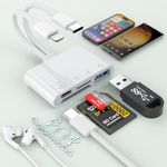 SD Card Reader for iPhone iPad, 6-in-1 Lightning to USB Adapter with SD/TF Card, Type C Audio Adapter/PD60W Charging, USB 3.0 Adapter, Memory Card Reader for iPhone16/15/14/13/12,Samsung Plug and Play