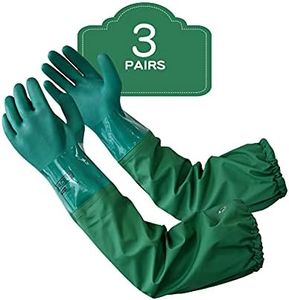 PACIFIC PPE 3 Pairs 26" Rubber Gloves, Chemical Resistant Gloves, Extra-long Heavy Duty Waterproof Gloves with Cotton Liner, Anti-skid, Acid-alkali and Oil, Large