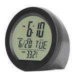 Car Clock Thermometer, 2 in 1 Car Digital Clock with Thermometer Solar Powered Car Dashboard Clock Auto Vehicles Temperature Gauge Small Car Temperature Clock with Time, Date, Temperature Display