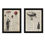 Pack of two vintage blades couple in balloon with definitions of dictionary love and freedom A4 size - with black frame A4.