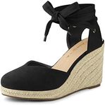 Allegra K Women's Closed Toe Espadrilles Wedges Tie Up Wedge Sandals, Black, 7 UK