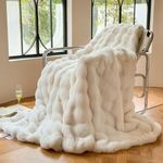 DREAMLANDING Faux Rabbit Fur Luxury Plush Sherpa Throw Blanket Reversible Fuzzy Warm Cozy Fluffy Fur Blanket for Bed Sofa Couch Home Decor(Cream,150 * 200cm)