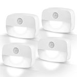 LED Motion Sensor Night Light, [4 Pack] Stick-On Night Light by Battery Powered, Stair Lights Motion Sensor, Auto/ON/Off Sensor Lights Indoors for Toilet, Hallway, Closet, Kitchen, Children's Room