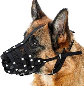 CollarDirect Dog Muzzle German Shepherd Dalmatian Doberman Setter Leather Basket Medium Large Breeds Black Brown (L, Black)