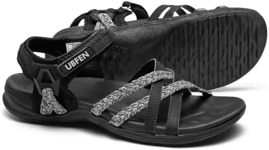 UBFEN Womens Hiking Sandal Sport Sandal Straps with Adjustable Hooks Arch Support Vacation Casual Comfortable Outdoor Adventure Camping Size 7 Black Grey