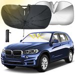 Oziral Car Front Windshield Sun Shade Umbrella Upgraded Foldable Car Umbrella Sun Shade Cover UV Protection 360°Rotation Bendable Shaft Protect Your Car From Scratches 140 * 79cm （55 * 31in）