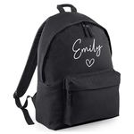 Personalised Kids Backpack - Custom Rucksack with Name - Multiple Designs & Colours - Ideal for Boys, Girls, Nursery and Primary School Children Back to School (Large, Name Heart, Black)