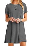 TYQQU Women's Dress Casual Tunic T-Shirt Dress Short Sleeve Summer Dress Round Neck Grey L