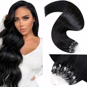 LaaVoo Micro Link Hair Extensions Human Hair Black Microloop Hair Extensions Human Hair Jet Black 20 inch Micro Ring Hair Extensions Black Micro Beads Hair Extensions Human Hair 50g 1g/strand