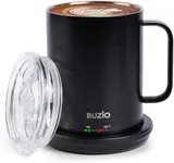 BUZIO Temperature Control Mug with Lid, Smart Heated Coffee Mug 14oz, Self-Heating Coffee Mug Warmer with Mug Set, Temperature-Controlled Coffee Cup, Powder Coated, Black