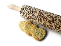 Hearts Embossing Rolling Pin. Wooden Drolling Pins for Baking. Laser Engraved Dough Roller with Hearts Pattern for Homemade Cookies by Algis Crafts