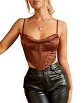 Baonmy Women Bustier Corset Top Sleeveless Satin Bustier Backless Boned Spaghetti Strap Corset Crop Top Clubwear (as1, alpha, l, regular, regular, Brown)