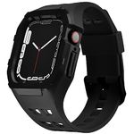 Nereides Compatible With Apple Watch Band 44mm 45mm, Sports TPU Strap With Shockproof PC Frame Bumper Case Design For iWatch Series SE/4/5/6/7/8/9 (Black)