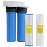 Max Water 2 Stage (Sediment, Odor & Improving Taste) Whole House (20 inch x 4.5 inch), Water Filtration System with Housing Wrench - Sediment + GAC - 1" Inlet/Outlet