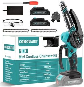 COMOWARE Mini Chainsaw Cordless, 6" Small Chainsaw with 2Pcs 2.0Ah Batteries, Portable Hand Chainsaw, Mini Chainsaw 6 Inch Cordless, Handheld Chainsaw Battery Powered for Tree Branch Trimming