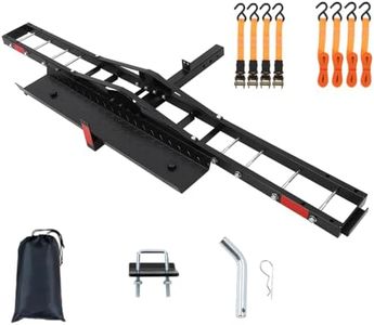 GarveeLife Motorcycle Hitch Carrier 600 Lb,Steel Dirt Bike Hitch Hauler with Ramp,Ratchet Straps & Stabilizer,Motorcycle Carrier for E-Bikes,Mountain Bikes,Vespas