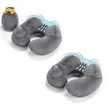 ZHCHG 2PACK Inflatable Travel Pillow for Airplane, Self-Inflatable Travel Neck Pillow with Soft Velvet & Washable Cover, Neck Support Pillow for Sleeping Rest, Compact and Lightweight