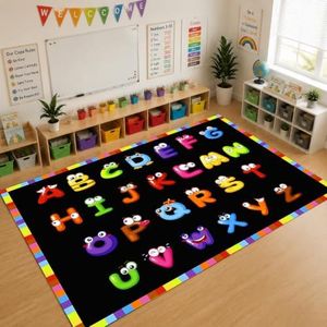 AlaTyche 13'x7'7'' ABC Classroom Rug Black, Preschool Rugs for Classroom, Large Daycare Rugs for School, Carpets for Kids Classroom Rugs Elementary