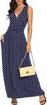 LILBETTER Women Sleeveless Deep V Neck Loose Plain Long Maxi Casual Dress(F Navy Blue Polka Dot,Medium)