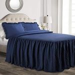 Lush Decor Ruffle Skirt Bedspread Set - 3 Piece Luxurious Farmhouse Bedding Set - Elegant, Charming Ruffle Detail - Timeless Style & Classic Design - Soft and Lightweight - Queen, Navy