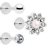 Body Candy 3Pc 16G 316L Steel Blooming Flower Internally Threaded Labret Monroe Lip Ring Tragus Set 8mm