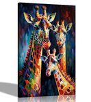 Artley Prints - Giraffe Family Colourful Canvas Wall Art for Living Room - Framed Abstract Pictures to Hang in Bedroom, Hallway Large 86 x 61cm (34 x 24 inches) A1