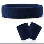 HOTER Thick Solid Color Sweatband Set - Navyblue (1 Headband + 2 Wristbands)