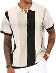 Men's Fashion Polo Shirts Vintage Striped Knitting Shirts Casual Slim Fit Golf Shirts, White, Small