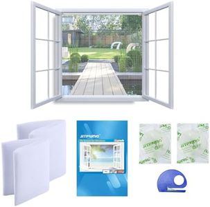 JIT-FUNG DIY Window Screen, 2 Pieces of Mesh Net in 130 * 155cm, with 2 Rolls Self-Adhesive Hook Tapes & Cutter, Suitable for Multiple Windows, White (Square, Set of 2)