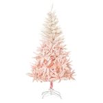 HOMCOM 5ft Artificial Christmas Tree Holiday Home Decoration with Metal Stand, Automatic Open, White and Pink