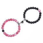 Leatic Magnetic Couple Bracelets Relationship Distance Bracelet Heart Energy Stone Beads Gemstone Beaded Agate Bracelet Matching Bracelets For Couples Friendship Best Friend Boyfriend And Girlfriend, 石, Agate