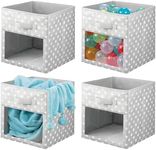 mDesign Fabric Nursery/Playroom Closet Storage Organizer Bin Box, Front Handle/Window for Cube Furniture Shelving Unit, Hold Toys, Clothes, Diapers, Bibs, 4 Pack, Gray/White Polka Dot