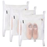 3 Pcs Sneaker Wash & Dry Net Bag for Dryer, Reausable Drying Mesh Bags, Honeycomb Laundry Bags with Zipper & Strap for Washing Machine, Shoes, Clothing, 15.7x13.8 Inch,White