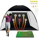 TTCB Sports Golf Practice Net Outdoor, 10x7ft Golf Hitting Net Indoor with Tri-Turf Mat for Backyard Driving, Chipping, Target Training Simulator Accessories, Gift for Men/Sports Lover