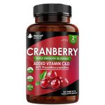 Cranberry Tablets Triple Strength 30,000mg - 120 Cranberry Supplements Enriched with Vitamin C & D - Cranberry Supplements for Women and Men - Vegan Cranberry Tablets Made in UK by New Leaf