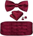 YOHOWA Men Cummerbund Bow Tie Set Paisley Maroon Silk Pre-Tied Bowtie Handkerchief Cufflinks Formal Wedding Party Prom