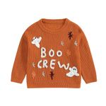 Newborn Baby Girl Halloween Outfit Baby Halloween Sweaters Long Sleeve Round Neck Ghost/Skull Embroidery Knit Tops Toddler Sweatshirts (Orange Boo, 2-3 Years)