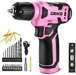 DEKOPRO 8V Cordless Drill, Drill Set with 3/8" Keyless Chuck, 42pcs Acessories, Built-in LED, Type-C Charge Cable, Pink Power Drill for Drilling and Tightening/Loosening Screws