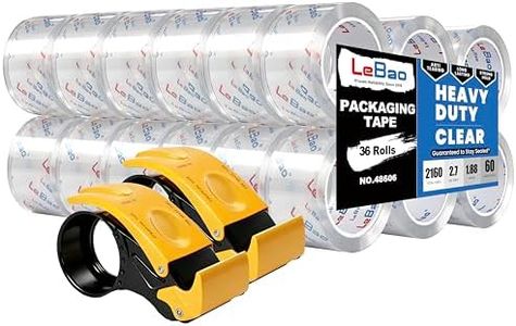 Heavy Duty Packing Tape with Dispenser, 36 Rolls x 1.88 in. x 60 yds. x 2.7 MiL, Strong Hold HD Clear Packaging Tape Secure Sealing for Cardboard, Bubble Wrap, Shipping Supplies, Total 2160 yds.