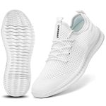 CAIQDM Women Running Shoes Slip-on Walking Sneakers Lightweight Breathable Trainers Tennis Shoes White Size 5