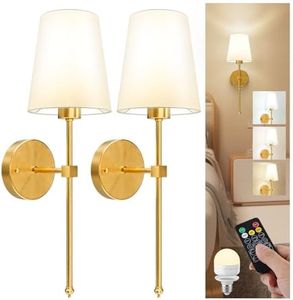 Battery Operated Wall Sconce Set of 2, Rechargeable Wall Lights with Dimmable Detachable Charging Bulbs and Remote, 3 Color Temperature Wireless Sconces for Bedroom Living Room Hallway (Large)