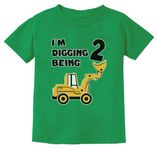 Construction 2nd Birthday Shirt Boy Two Year Old Gifts for Boys Bulldozer I'm Digging Being 2 Toddler Kids T-Shirt 3T Green