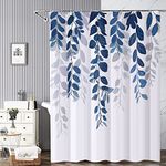 REZAYMRS Blue Leaf Shower Curtain with 12 Hooks, 72''x72'' Waterproof Polyester Fabric Shower Curtains for Bathroom, Weighted Hem Bathtubs Hotel Curtain, Machine Washable, Quick Dry